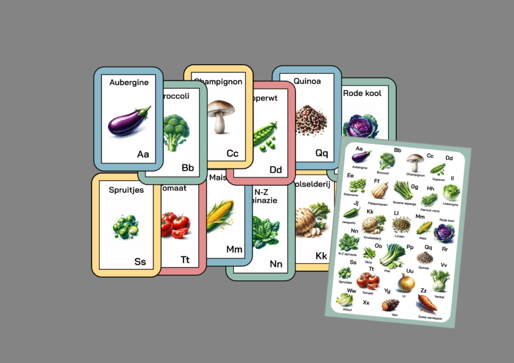 ABC groente flashcards + ABC poster